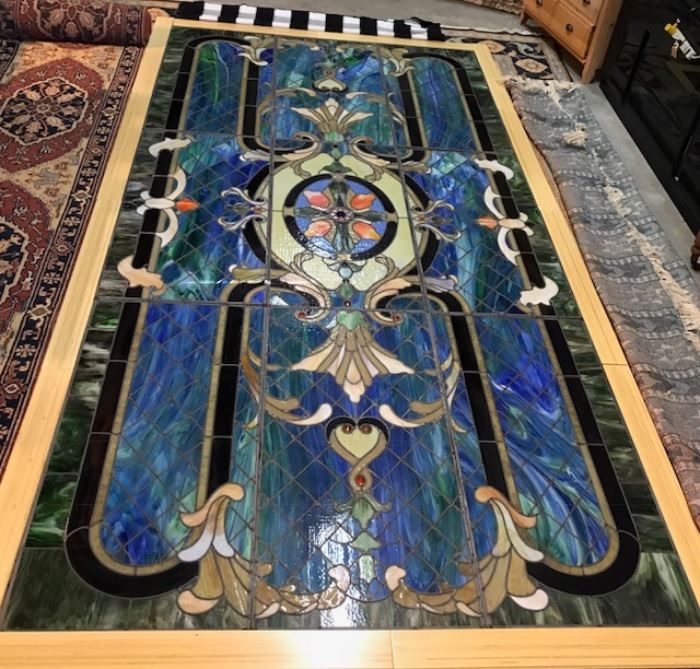 Huge 9-piece panel of stained glass - measures 12' x 6'