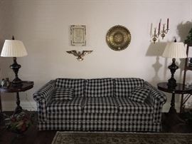 Steel flex upholstered sofa
Ethan Allen lamps