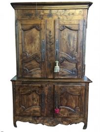 1883 French Provencal Walnut Carved Hutch