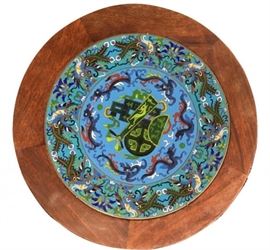 Cloisonne' & Rosewood Garden Stool