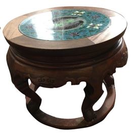 Cloisonne' & Rosewood Garden Stool