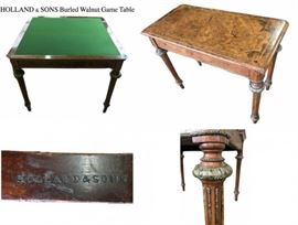 Holland & Sons Burled Walnut Game Table from Royal Castle in England