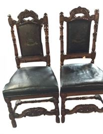Pair William & Mary Leather Side Chairs "Fides et Fortitudine" #1