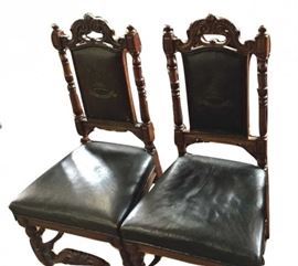 Pair William & Mary Leather Side Chairs "Fides et Fortitudine" #2