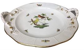 Herend Rothschild Fine Porcelain Chop Plate w handles