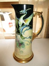 Rare antique C.A.C American Belleek tankard pitcher with dragon motif