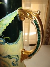 Rare antique C.A.C American Belleek tankard pitcher with dragon motif