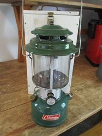 1960's Coleman 220F lantern with custom made wood storage box