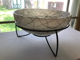 Vintage Mid Century Modern Hazel Atlas drizzle ware glass bowl with stand