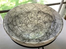 Vintage Mid Century Modern Hazel Atlas drizzle ware glass bowl with stand