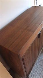 Vintage Mid Century walnut/mahogany tambour door bar cabinet.  Dimensions are 42" wide x 16" deep x 41 3/4" tall