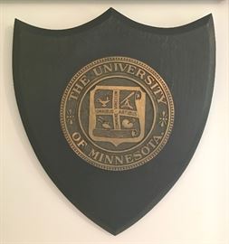 1940's University of Minnesota bronze & wood wall plaque