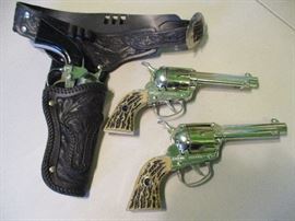 Vintage Hurley Remington .36 cap gun with holster.  Two vintage Fanner Shootin Shell cap guns