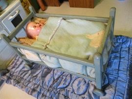Antique Ideal Doll.  Selling with crib plus all clothing & accessories