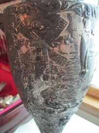 Antique silver plate Dutch tulip urn vase