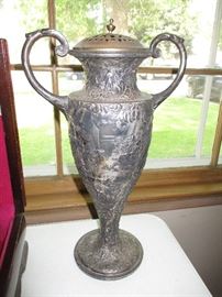 Antique silver plate Dutch tulip urn vase