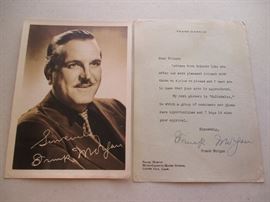 Frank Morgan, a.k.a. The Wizard, autographed letter with fan photo