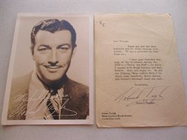 Robert Taylor autographed letter with fan photo
