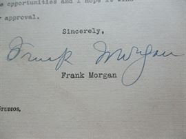 Frank Morgan, a.k.a. The Wizard, autographed letter with fan photo