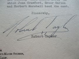 Robert Taylor autographed letter with fan photo