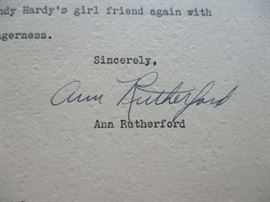 Ann Rutherford autographed letter with fan photo
