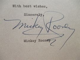 Mickey Rooney autographed letter with fan photo