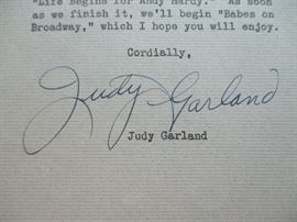 Judy Garland autographed letter with fan photo