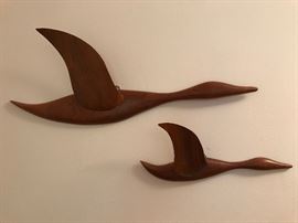 Vintage teak flying ducks