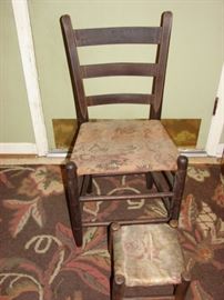 antique ladder back chair and ottoman