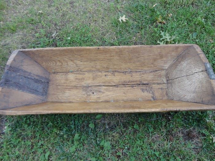 antique dough roller carved out solid wood bowl
