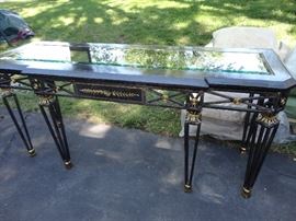 Maitland-Smith console table Marble & glass top with wrought iron frame and brass accents
