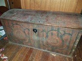 Great primitives!! Dome-top blanket/wedding chest w/ original paint and iron hardware!! 