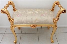 SOLD! Silik Italian Furniture Bench. Gold painted carved wood frame. 34" wide. $395. Comparable retail: $1,100. REDUCED - TAKE 25% OFF
