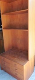 At another location in 92128 zip. Mid-century, Danish modern teak bookcase over drawers by Domino. 6ft high, 31 1/4" wide, 11.5 deep at top, 19.5 deep at bottom. Small chip on side near back. $195. REDUCED 25% - NOW $146.25