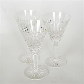 Set of Waterford Crystal Wine Glasses: A set of Waterford crystal wine glasses. This set is complete with three matching cut crystal wine glasses. They are marked Waterford on the bases.