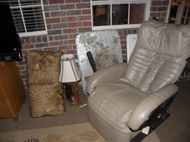 Electric recliner, metal grill base for drips, lamp