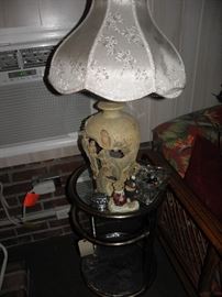 Lamp, glass table, old table lighter, miscellaneous