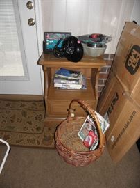 Basket, table, cute phone, scatter rug, miscellaneous