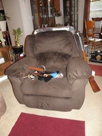 Dark brown micro suede recliner