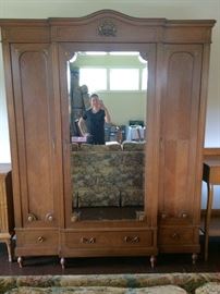 Antique Armoire Cabinet with Mirror Door