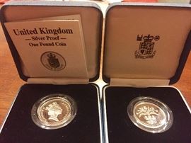 United Kingdon one pound silver proof coins
