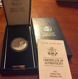 1991 Korean War Memorial proof silver dollar coin