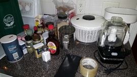 Salad spinner, spice/coffee grinder and lots of spices