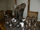 Shona Sculpture, Birmingham Silver Company Tea Set, Towle Silver Tea Set, Irwin Ware Silver Tea Set...
