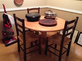 Butcher Block Table, Rushed Seat Chairs, Electric Grill, Electric Fry Pan, Dansk Cutting Board