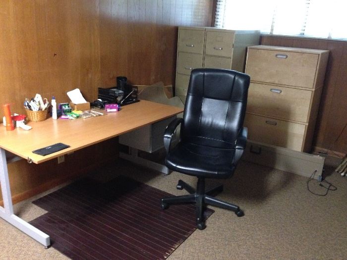 Desk, Chair, File Cabinets