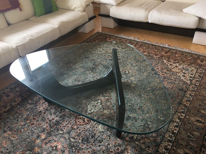 Naguchi style glass top coffee table 