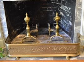 Brass fender and andirons