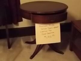 Duncan Phife leather top drum table with drawer, excellent condition