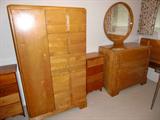 bedroom set, tall chest, dresser with round mirror